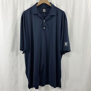 FJ Foot Joy Navy Diamond Print Lisle Golf Performance Polo Shirt Mens 2XL